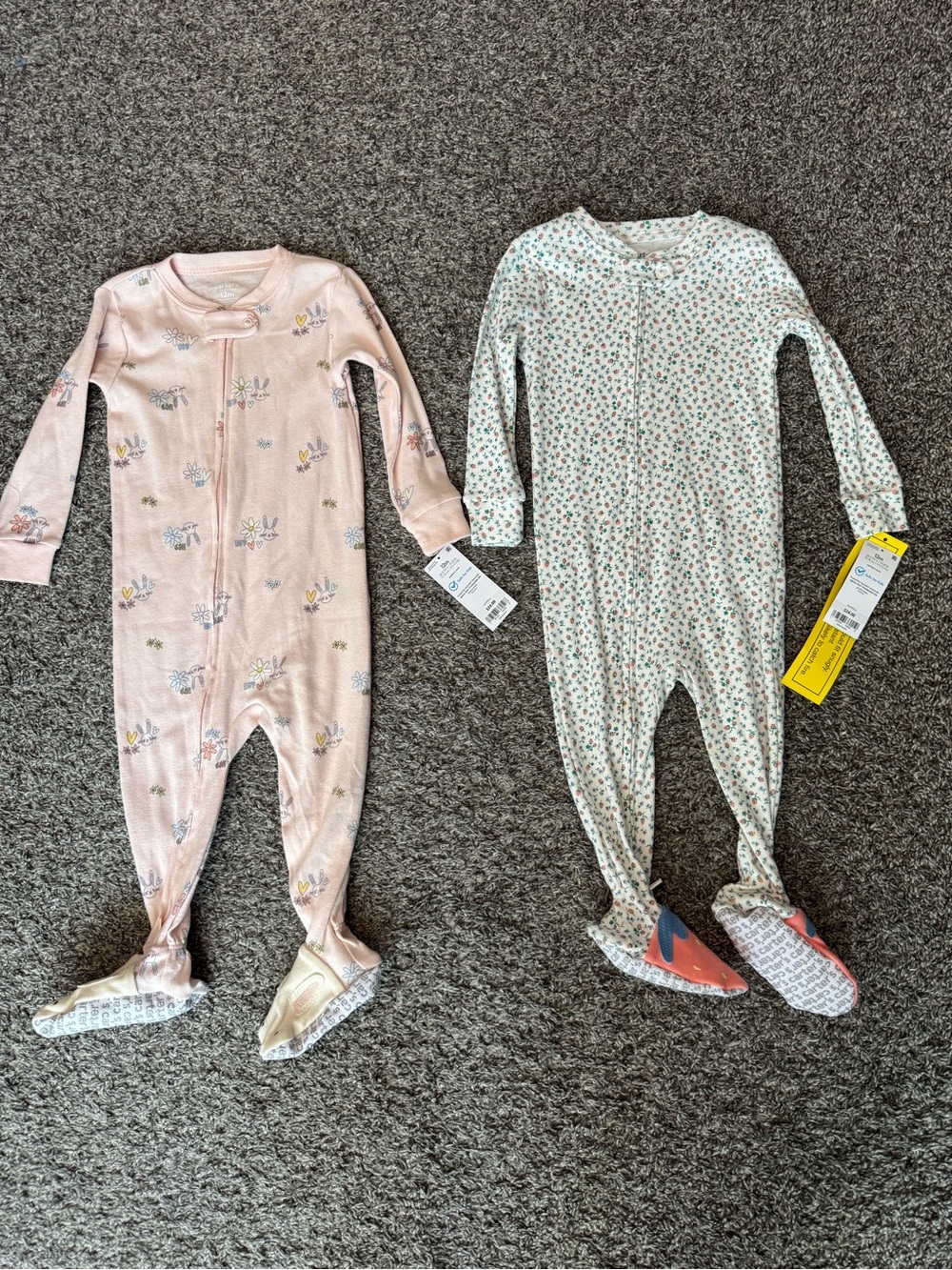 Carter's Pink and White Floral Footed Pajama Set
